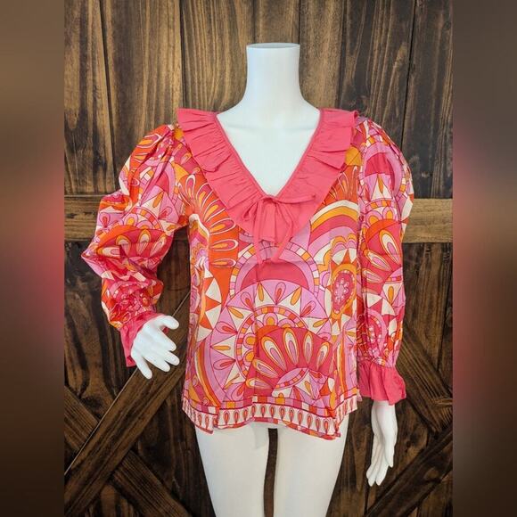NWT Alden Adair womens medium blouse Groovy Baby Jean top - Picture 1 of 5